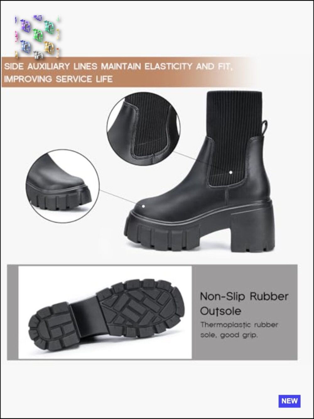 Chelsea Ankle Boots Chunky Heel Lug Sole Comfy Slip On Fall Winter Booties - Picture 5 of 7